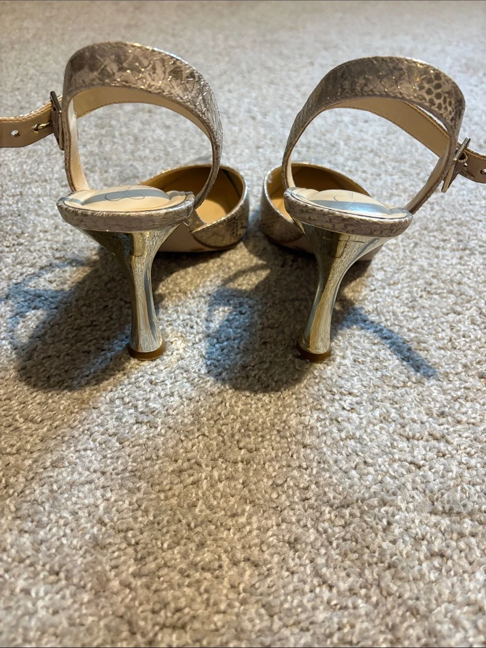 Jessica Simpson Women’s Size 8 Gold Snake-Embossed Pointed Toe Slingback Heels